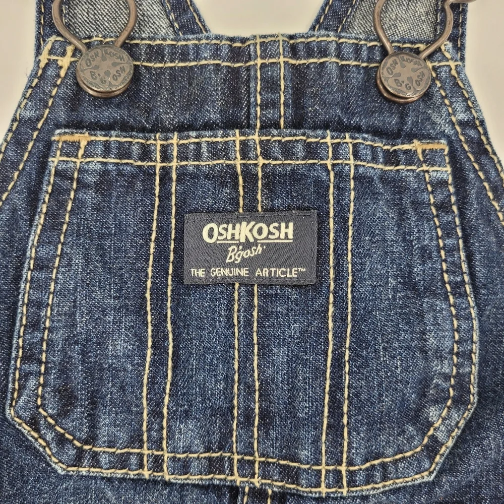 Oshkosh B'gosh Jean Shortalls Size 12mo Cotton Denim Adjustable Straps Vestbak